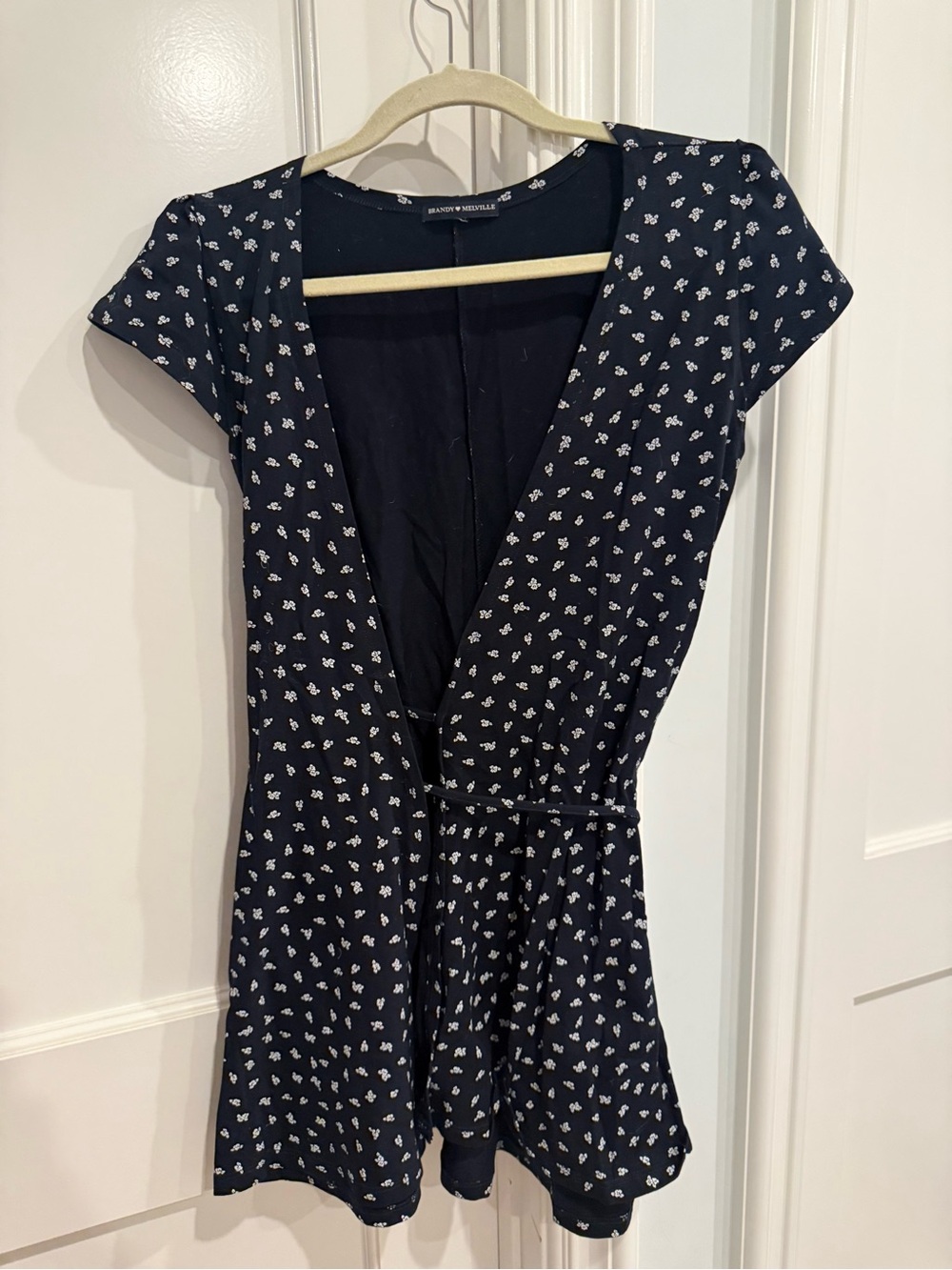 Brandy Melville Navy Blue Floral Wrap Dress